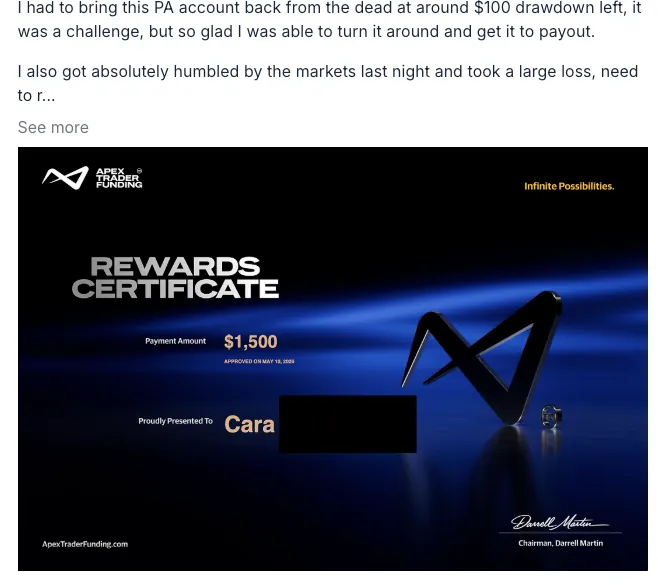 Payout certificate for Cara