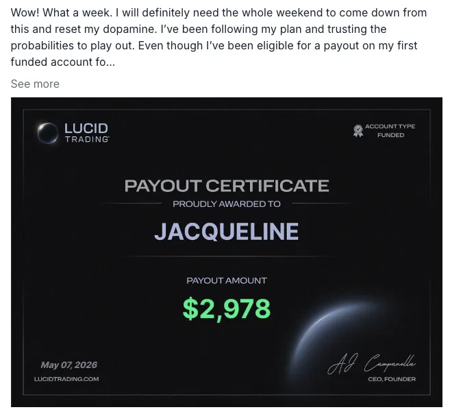 Payout certificate for Jacqueline