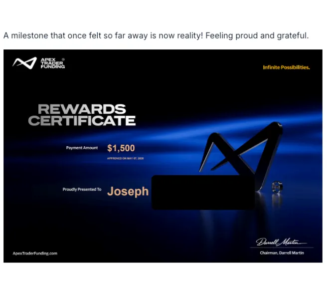 Payout certificate for Joseph