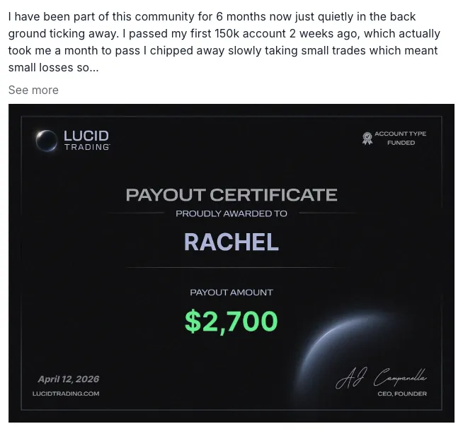 Payout certificate for Rachel