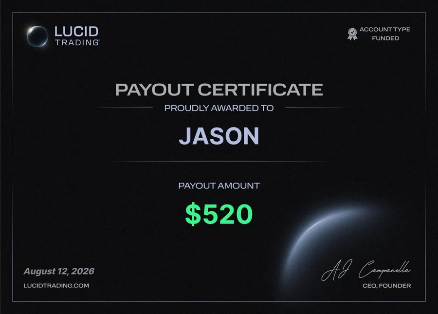 Payout certificate for Jason