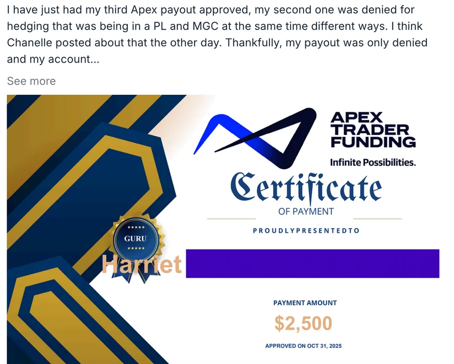 Payout certificate for Harriet