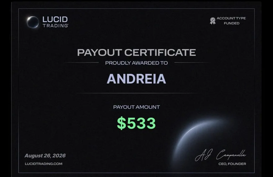 Payout certificate for Andreia
